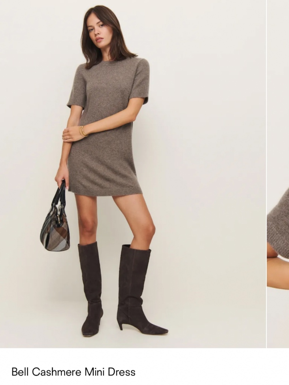 Reformation Bell Cashmere Mini Dress Brown (Taupe) - Size S